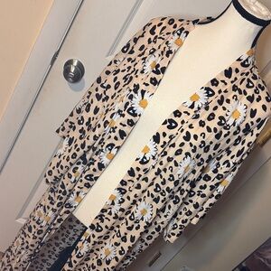 NWT floral leopard heart duster OS beige women’s open‎ front cardigan